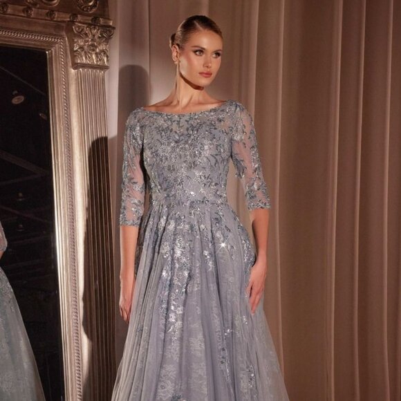 Sophisticated Lace Prom Dress in Gray - Picture 3 of 8